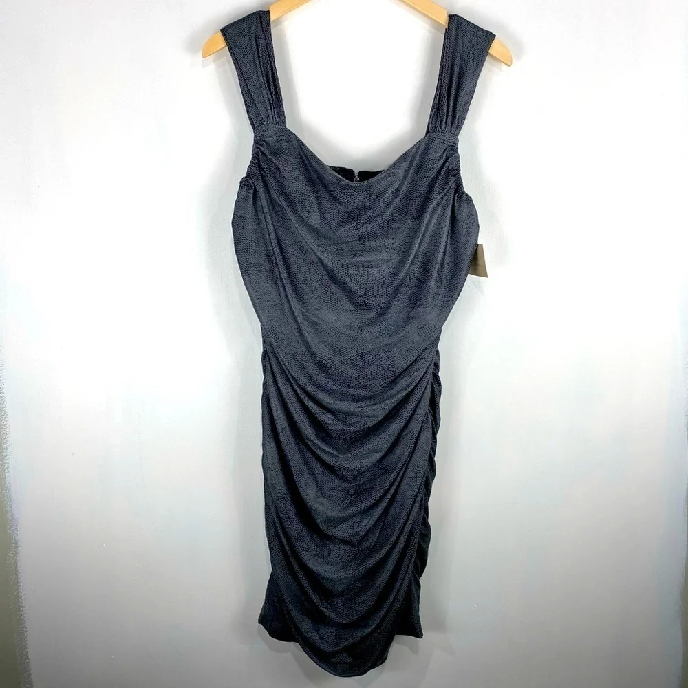 Aidan Mattox Snake Skin Rouched Cinched Sleeveless Mini Dress Gray Size 12 (NWT)